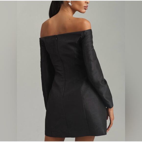 Anthropologie Hutch Long-Sleeve Off-The-Shoulder Black Mini Dress Small - Picture 4 of 11